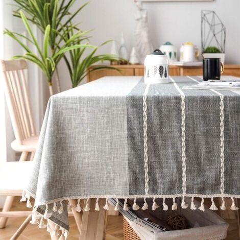 JN.SONGS Tischdecke Rechteckig, Abwaschbar Tischtuch, Elegant Baumwolle Leinen Tischwäsche mit Quaste für Home Küche Speisetisch Dekoration Grün - 110x170cm