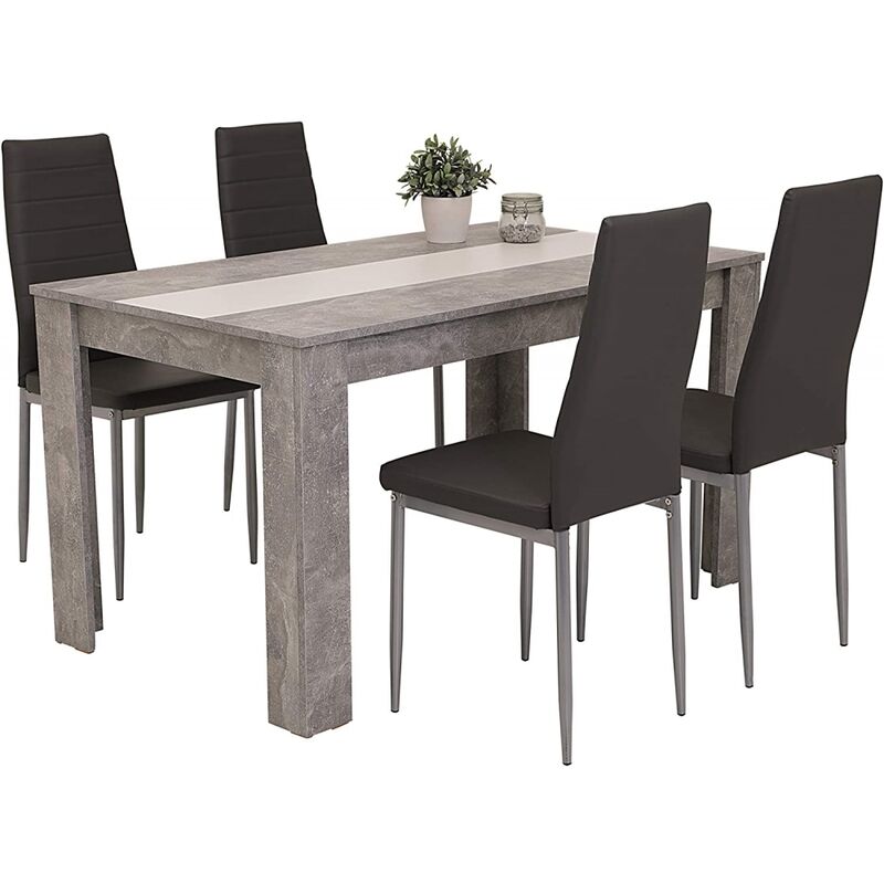 Tischgruppe Esstisch Küchentisch Tischgruppe 4 Stühle HELENE Beton Grau Nb. Wendeplatte schwarz weiß-'SW15023'