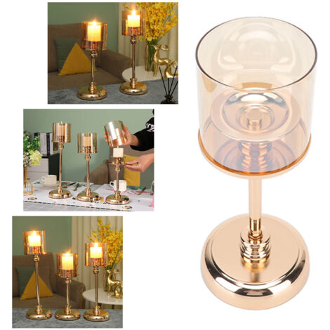 Tischkerzenständer im französischen Stil in Champagnergold – Eleganter Kerzenhalter für romantische Dinner – Luxuriöses Ornament aus goldfarbenem Metall und Champagnerglas – Maße: 29,5 x 12 x 12 cm – 