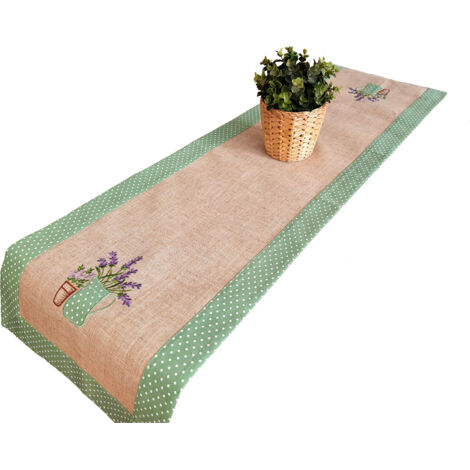 Tischläufer, bestickt, 40/140 cm, dekorative Tischdecke für Kommode, Lavendel + Punkte