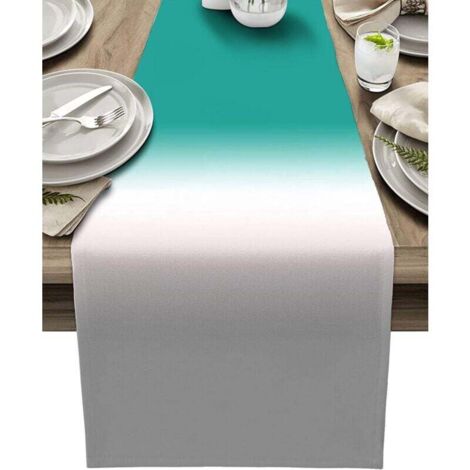 Tischläufer mit Farbverlauf in Cyan, Türkis und Grau, Tischdekoration für Küche und Esszimmer, Tischdecke und Tischsets für Hochzeiten
