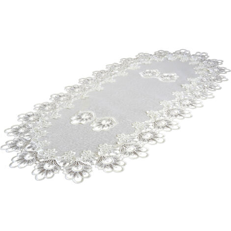 Tischläufer, oval, cremefarben, 50/100 Servietten mit Guipure-Spitze