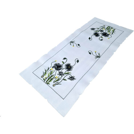 Tischläufer, rechteckig, weiß, 40/85 Satin-Material, gestickte Blumen