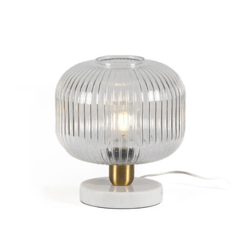 Tischlampe 24X24X28 Transparentes Glas/Goldenes Metall/Weißer Marmor