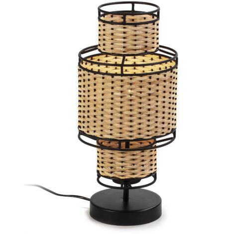 Tischlampe 26x26x55 Black Metal / Natural Rattan Lighting / Tischlampen für alle Stile, um dem Haus eine Note zu verleihen