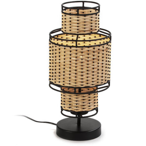 Tischlampe 26X26X55 Metall Schwarz/Naturrattan