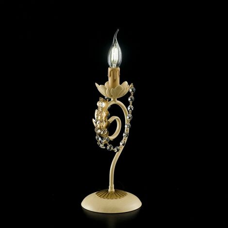Tischlampe aus Eisen-Elfenbein-Decape und goldenem Strass-Damast ein Licht 16x h39 cm