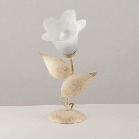 Tischlampe aus Eisen Elfenbein Gold ein Licht Alabaster Weißglas 19x h36 cm