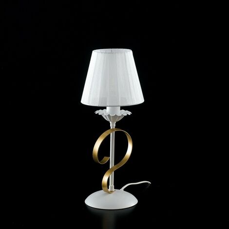 Tischlampe aus Eisen Weißer Shabby Gold Lampenschirm Weiß ein Licht 13x h36 cm