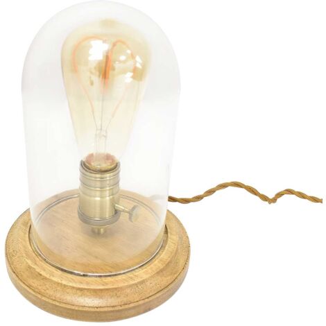 Tischlampe aus Glas und Holz "TULE".