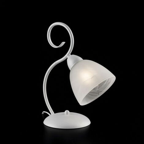 Tischlampe aus weißem Eisen schäbiger Lampenschirm aus weißem Alabasterglas ein Licht 26x h32 cm