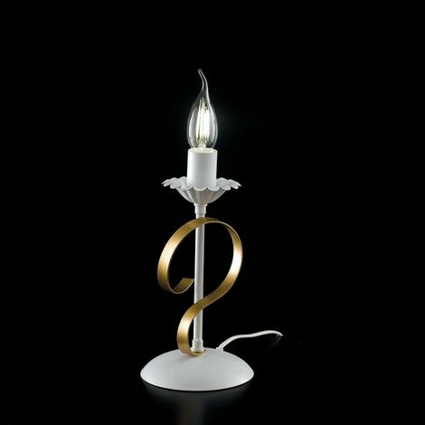 Tischlampe aus weißem Eisen shabby Gold ein Licht 13x h25 cm