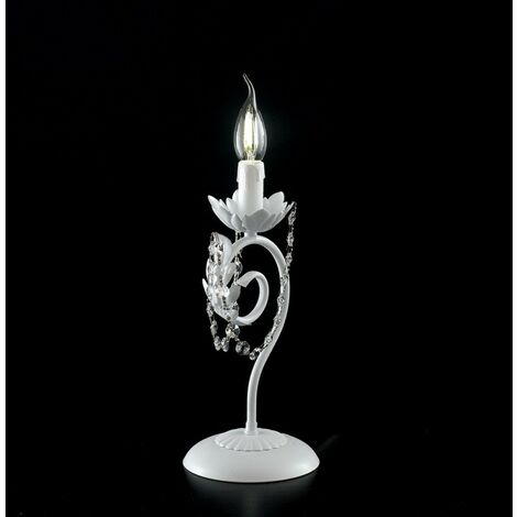 Tischlampe aus weißem Eisen Shabby Strass Damast ein Licht 16x h39 cm