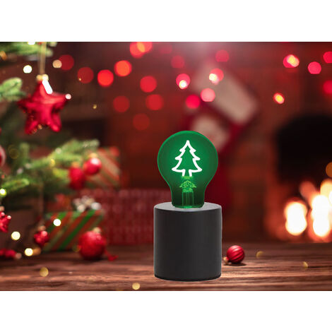 Tischlampe Beton Schwarz mit Deko LED Glühbirne Tannenbaum, Höhe 9cm
