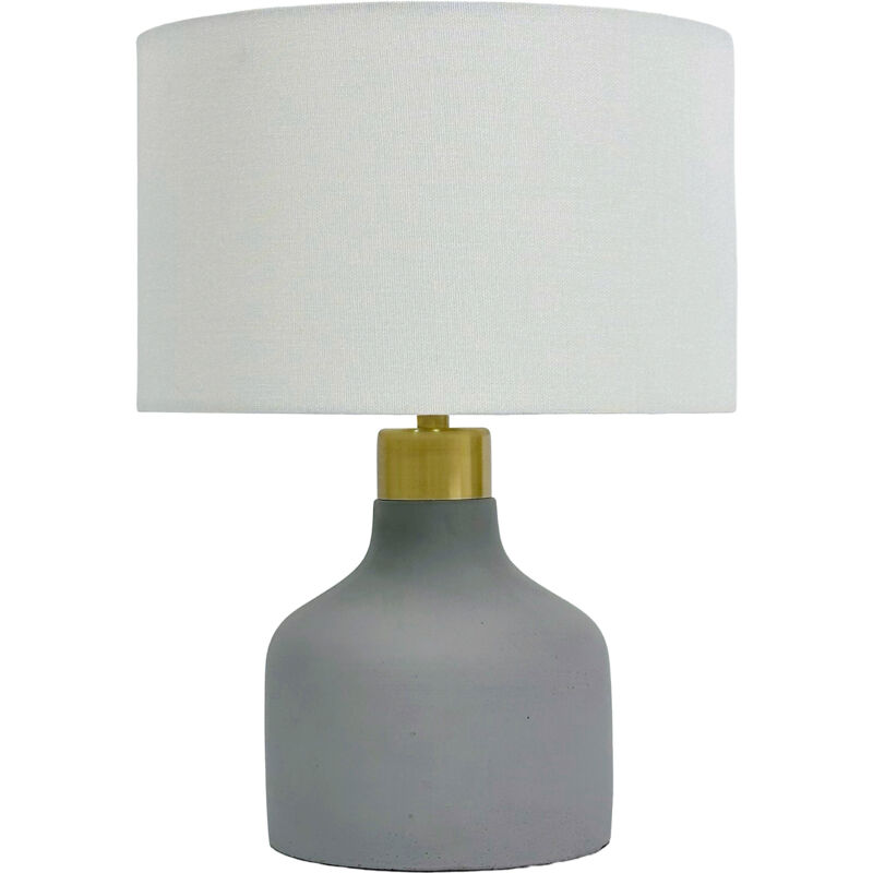 Relaxdays Tischlampe, Betonfuß, Stoffschirm, E27, Hxd, 35 X 25 Cm, Nachttischlampe Mit Kabel, Schlafzimmer, Grau/weiß