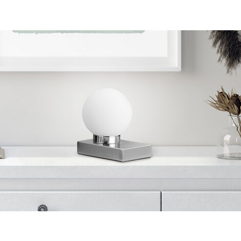 Tischlampe DAVI II Glaskugel Weiß Sockel Silber - Touchfunktion, Höhe 15cm