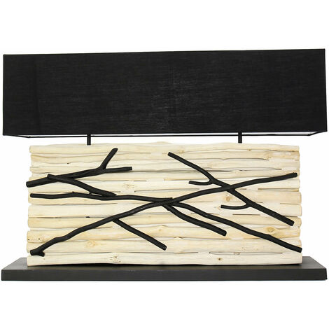 Tischlampe E27 56 cm Schwarz Natur Stoff Holz Modern Tischleuchte