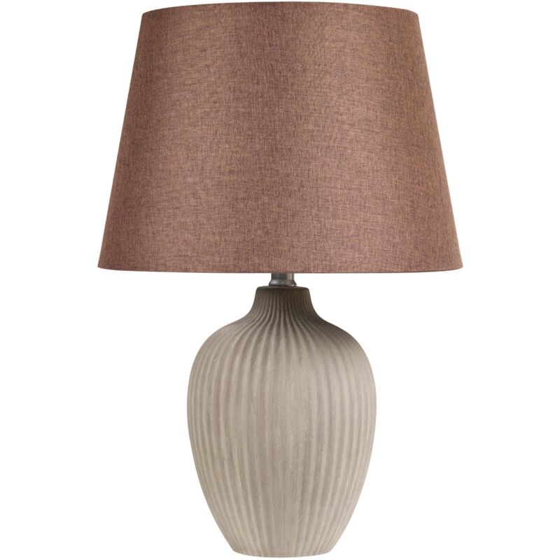 Beliani Tischlampe Braun Keramik 52 Cm Stoffschirm Kegelform Lampenfuß Vasenform Kabel Mit Schalter Retro-stil Schlafzimmer Wohnzimmer Flur Diele
