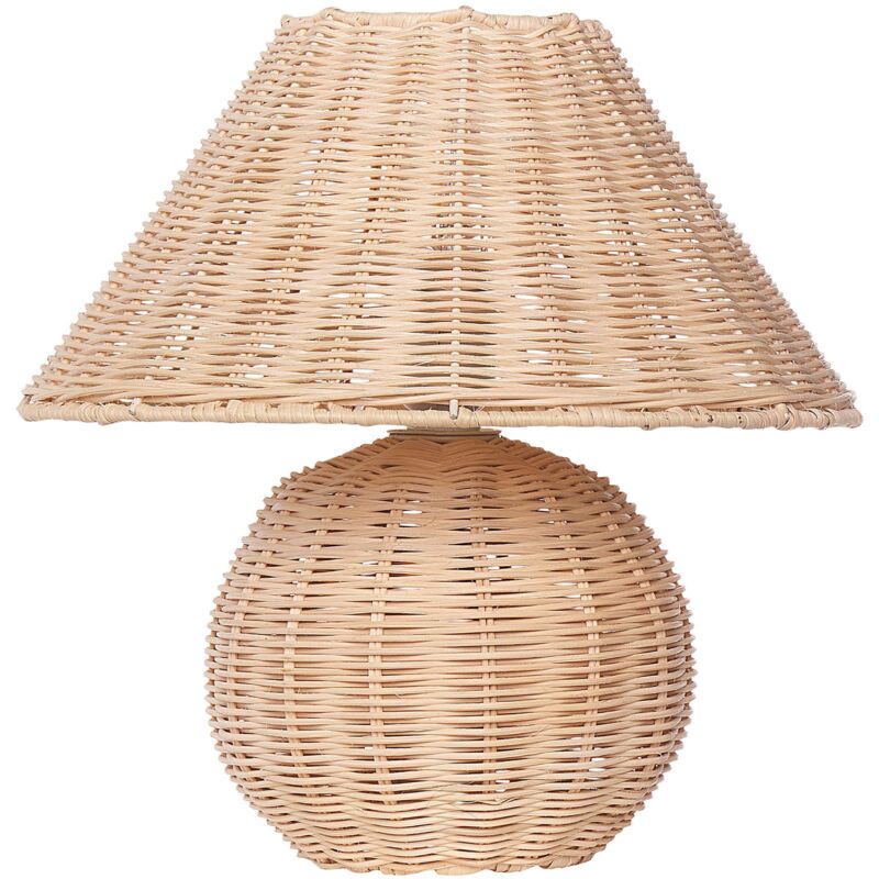 Beliani Tischlampe Naturfarben Rattan Kugelfuß 31 Cm Rattanschirm Kegelform Empireform Langes Kabel Mit Schalter Modern Boho Schlaf- U. Wohnzimmer