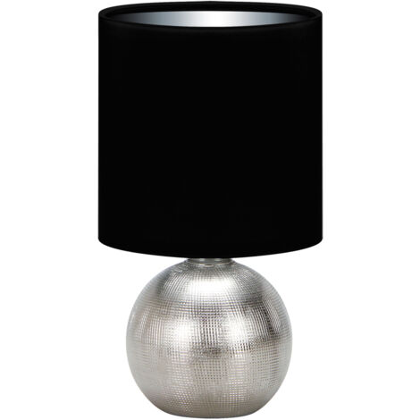 Tischlampe Keramik Stoff 29,5 cm hoch in Silber Schwarz E14 rund Modern Keramikleuchte