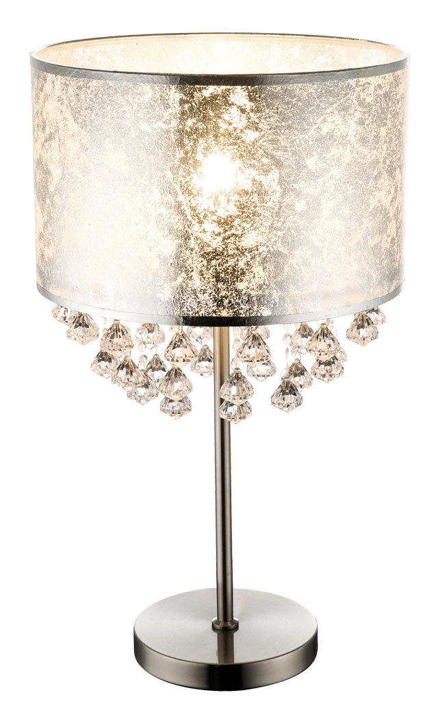 Globo - Tisch Leuchte Steh Lampe Textil Blattsilber Beleuchtung Stand Strahler Kristalle 15188T3