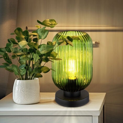 Tischlampe Nachttischleuchte Wohnzimmerlampe Schlafzimmerleuchte Beistellleuchte, Metall schwarz Glas grün, 1x E27, H 24 cm