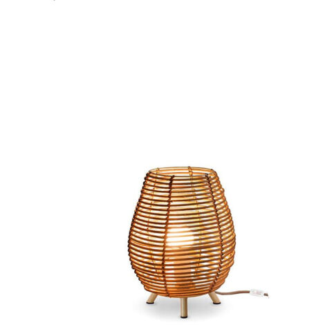 Tischlampe Rattan E27 32,5 cm hoch Dreibein in Natur Modern Nachttischlampe Beistelllampe Tischleuchte