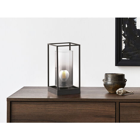 Tischlampe Schwarz mit Rauchglas & LED dimmbar, Höhe 30cm