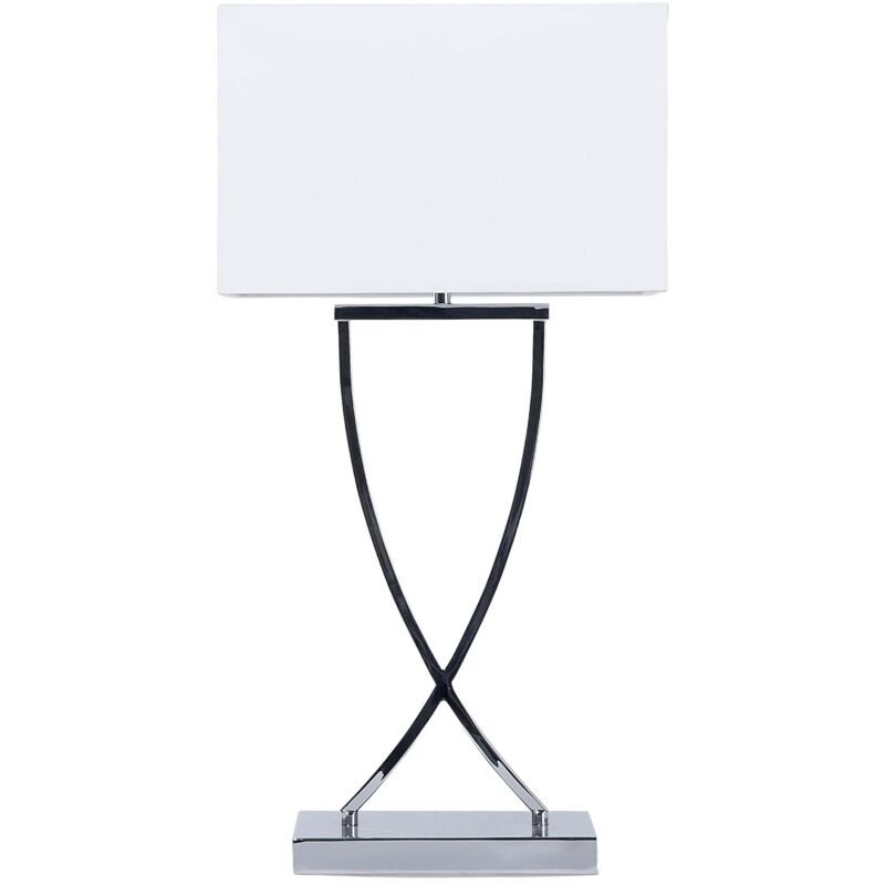 Beliani Tischlampe Silber Metallfuß Stoffschirm Weiß Langes Kabel Mit Schalter Modern Minimalistisch