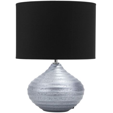 Tischlampe Silber Keramik 42 cm Stoffschirm Schwarz Vasenform Kabel mit Schalter Modernes Design