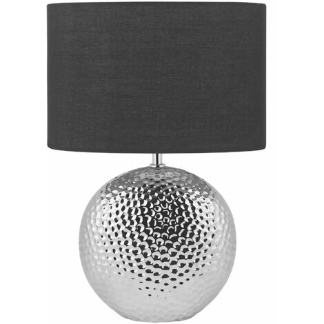 Tischlampe Silber Keramik 51 cm Stoffschirm Schwarz Trommelform Kugelfuß Kabel mit Schalter Modern Glamourös für Schlafzimmer Wohnzimmer Flur - Silber