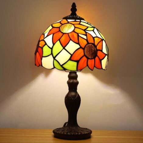 Tischlampe, sonnenblumenförmige Lampe aus getöntem Glas, kleine antike Nachttischlampe für Schlafzimmer, Wohnzimmer, Homeoffice mit 3-Farben-LED-Leuchtmittel