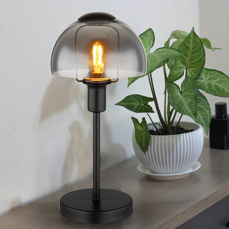 Tischlampe Tischleuchte Beistellleuchte Leselampe Schreibtischleuchte, Touchbedienung, Metall Glas Rauchoptik, E14 Fassung, DxH 15x32cm