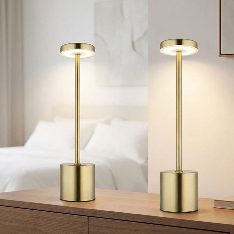 Tischlampe Tischleuchte CCT Akku Touchdimmer Leseleuchte goldfarben, Metall Kunststoff, 1,2W 138Lm 2700K 4500K 6000K, H 34 cm, 2er Set