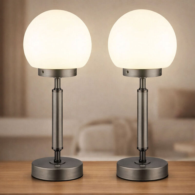 Tischlampe Tischleuchte Nachttischlampe Touchdimmer Akku LED anthrazit, Lichtfarbe einstellbar, 2,5W 136lm warmweiß-kaltweiß, DxH 11,5 x 28,5 cm, 2er