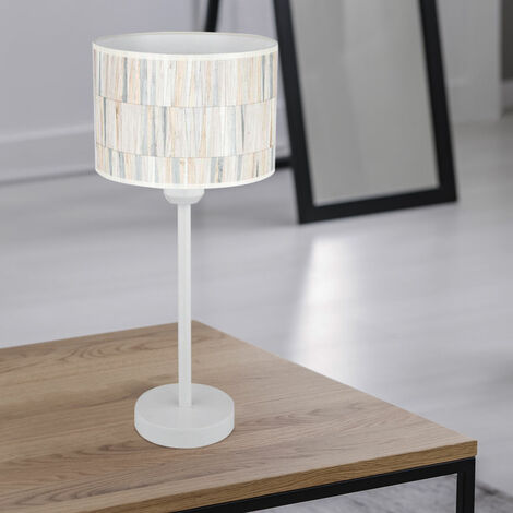 Tischlampe weiß Beistellleuchte Wohnzimmer Leselampe Retro, Schreibtischlampe Nachtlicht Schirmleuchte Tapete, Metall, 1x E27 Fassung, DxH 30x45 cm