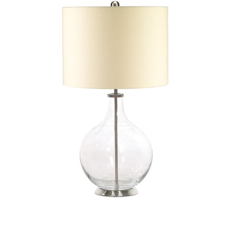 Tischlampe Wohnzimmerlampe Schreibtischlampe Beistelllampe Glas Leinen H 67 cm