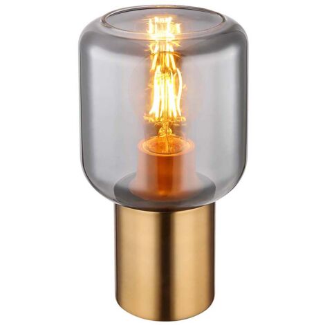 Tischlampe Wohnzimmerlampe Tischleuchte Nachttischlampe messingfarben Schlafzimmerleuchte, Glas Metall, 1x E27 Fassung, DxH 13x24 cm