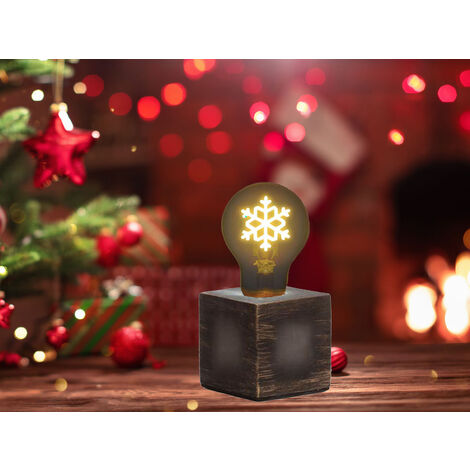 Tischlampe Würfel Grau mit Deko LED Glühbirne Schneeflocke, Quadrat 9cm
