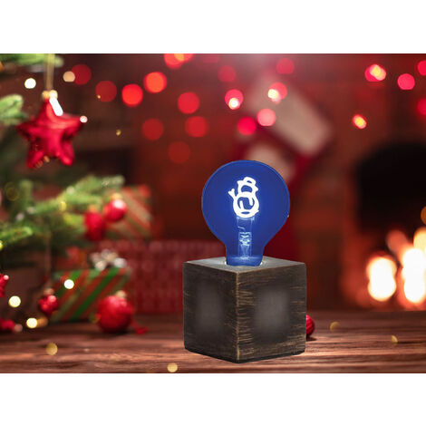 Tischlampe Würfel Grau mit Deko LED Glühbirne Schneemann, Quadrat 9cm