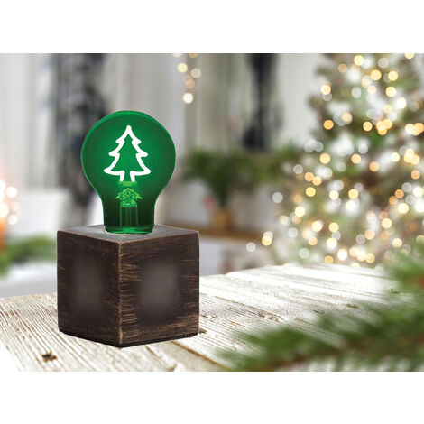 Tischlampe Würfel Grau mit Deko LED Glühbirne Tannenbaum, Quadrat 9cm