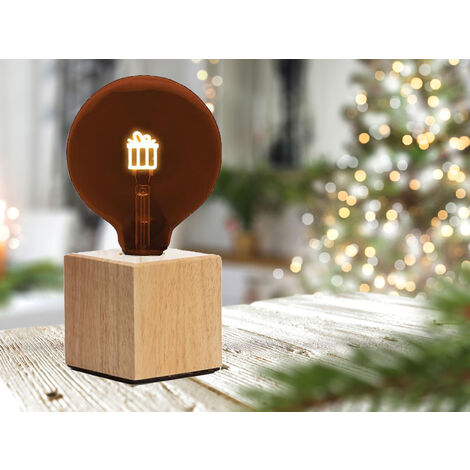 Tischlampe Würfel Holz Eiche mit Deko LED Glühbirne Geschenk, Quadrat 9cm