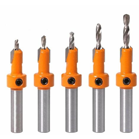 QIEDIE Tischlerteile, Holzsenker, Fasen-Zählerbohrer, Schraubenlochbohrer, Gewindebohrer für Holzbohrungen (10 mm Schaft)