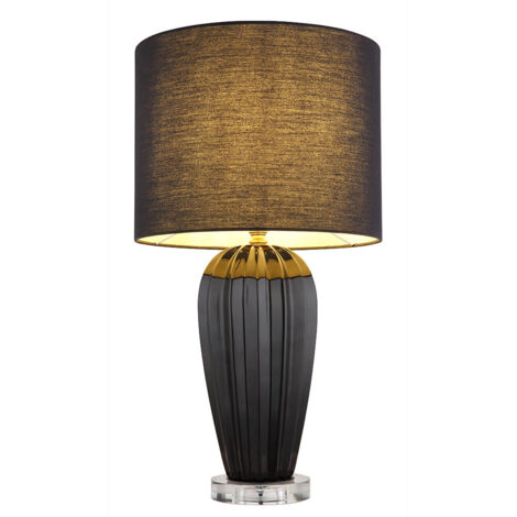Tischleuchte Beistelllampe Nachttischlampe Textil Schwarz Kristalle H 59 cm