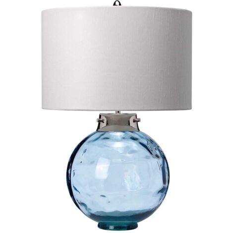 Tischleuchte Beistelllampe Nachttischleuchte Kunststeide Stahl Glas blau E27