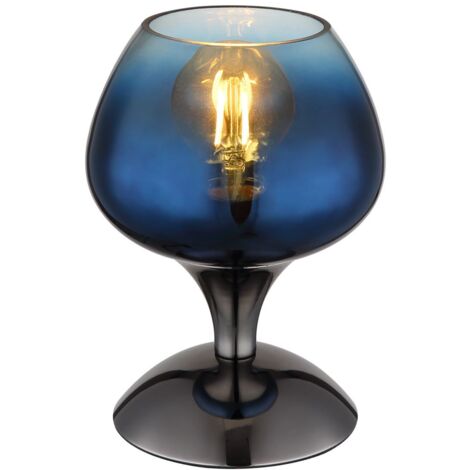 Tischleuchte Beistelllampe Schreibtischlampe Metall-Chrom Blau Glas Retrodesign