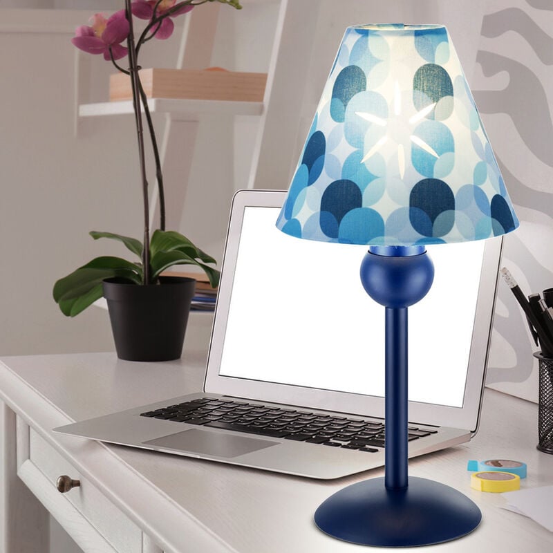 Etc-shop - Tischleuchte blau Nachttischlampe blau blaue Tischlampe, Punkte Design Dekor Stanzung, Textil Metall, H 25,8 cm