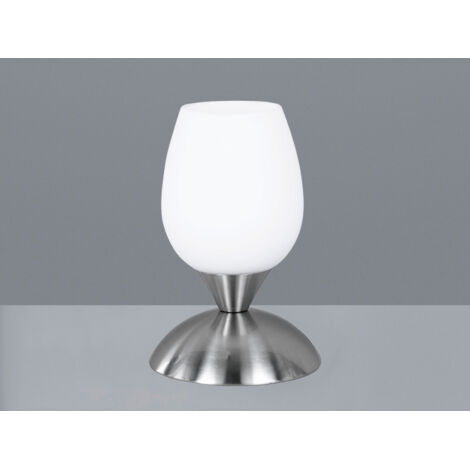 Tischleuchte CUP II, Glasschirm Weiß Sockel Silber - Touchfunktion, Höhe 18cm