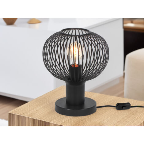Tischleuchte GILA mit Gitter Lampenschirm Schwarz, Höhe 28cm