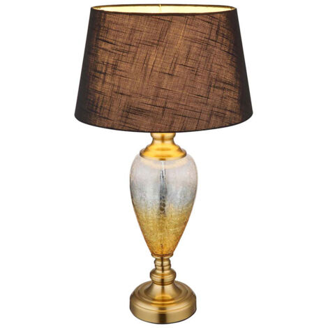 Tischleuchte Glas Nachttischlampe modern Beistellleuchte Leselampe Textil schwarz, Metall, 1x E27 Fassung, DxH 38x66 cm